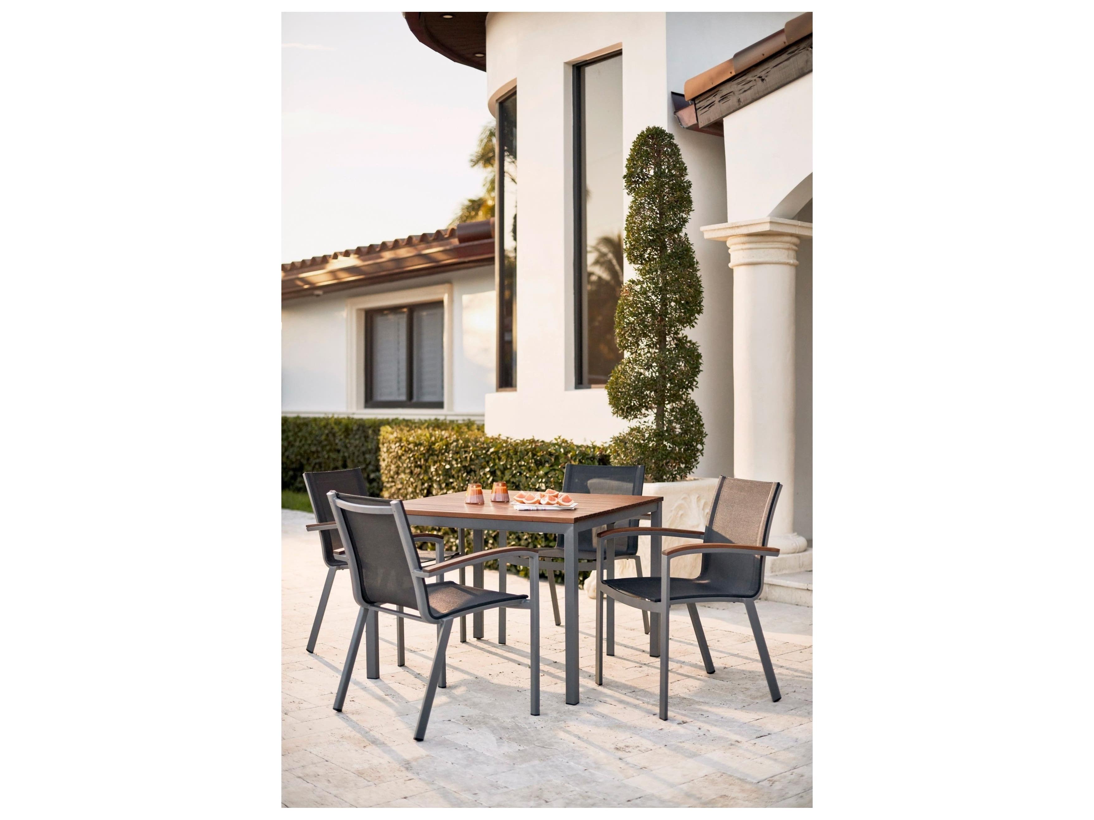 Jensen Outdoor Harmony Stacking Sling Arm Chair/ Slate