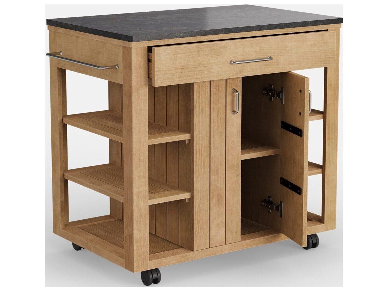 Jensen Outdoor Foundations Sage Teak Serving Buffet with Quartz Top/ Shadow