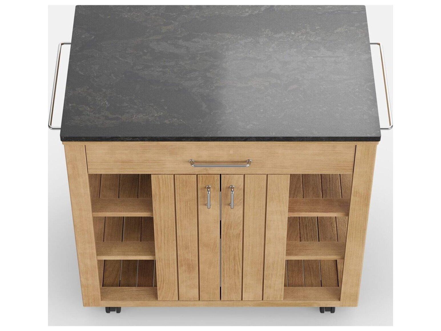 Jensen Outdoor Foundations Sage Teak Serving Buffet with Quartz Top/ Shadow