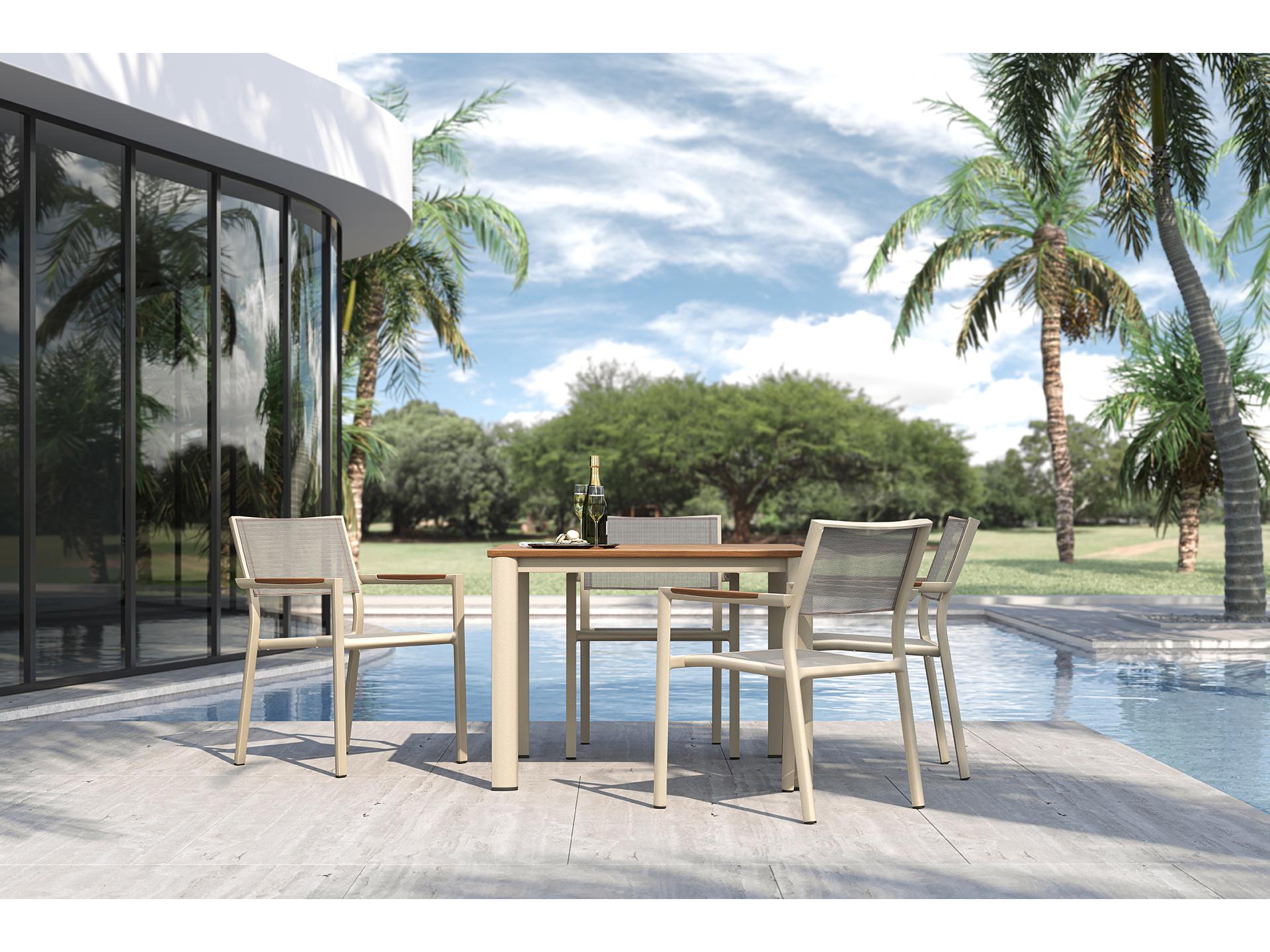 Jensen Outdoor Foundations Aluminum Mesa 40" Square Dining Table with LPE Top/ Sand