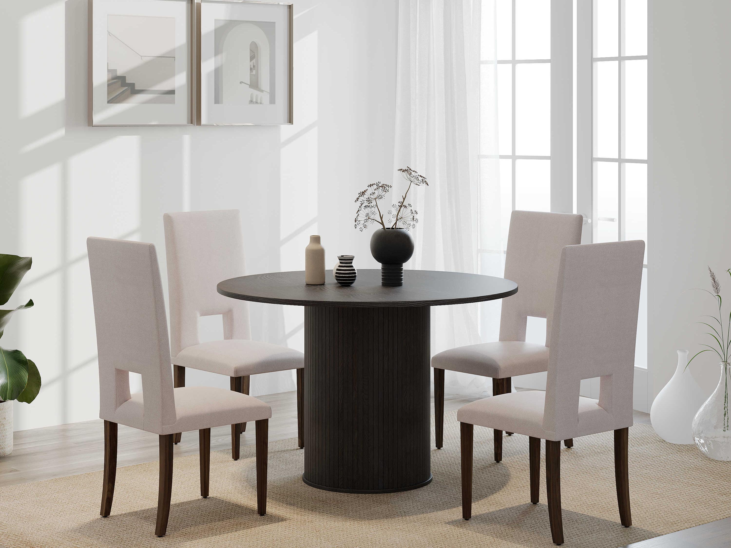 Unique Furniture Nola Round Wood Black Oak Dining Table