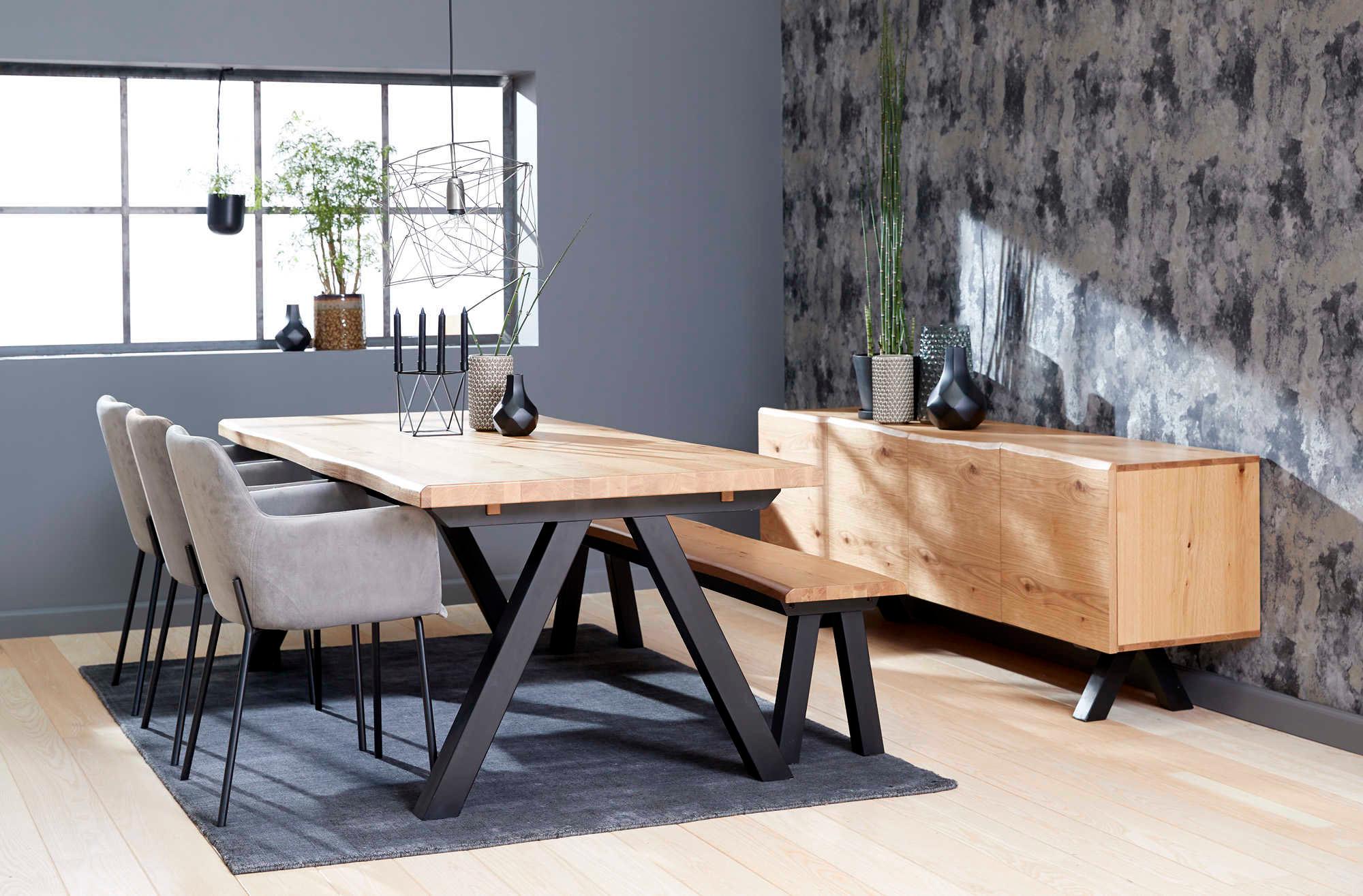 Unique Furniture Oliveto Rectangular Wood Wild Oak black Dining Table