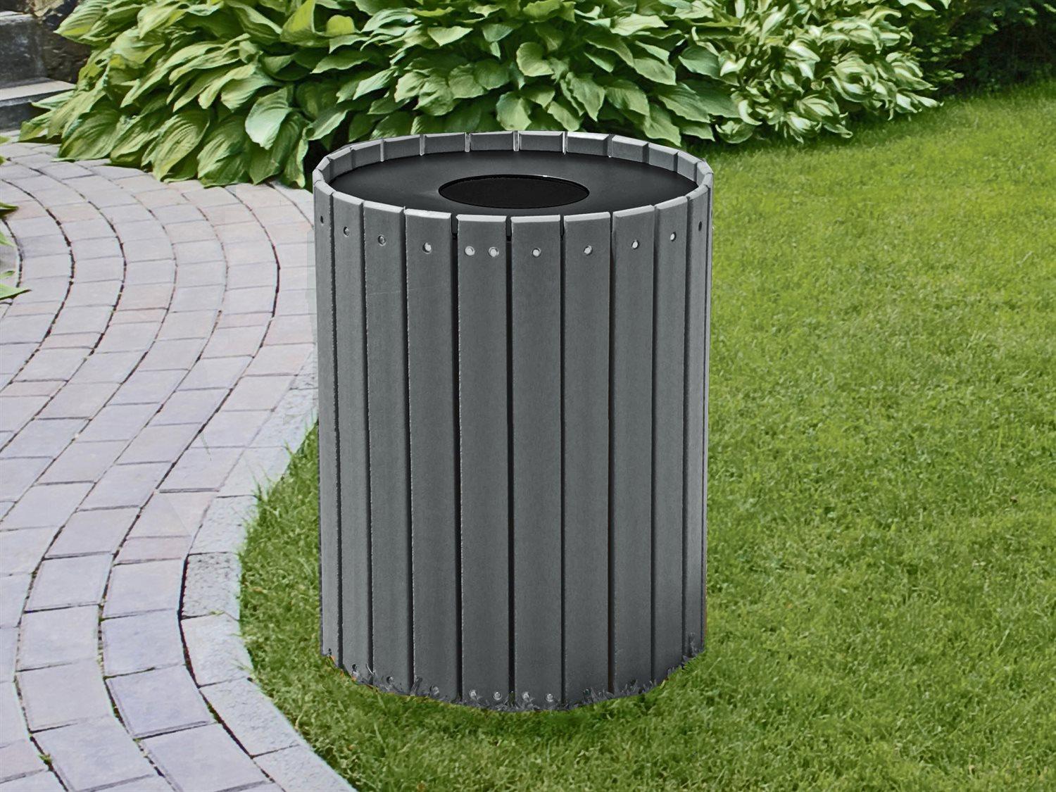 Frog Furnishings Recycled Plastic Standard Round 55 Gallon Hinged Door Receptacle