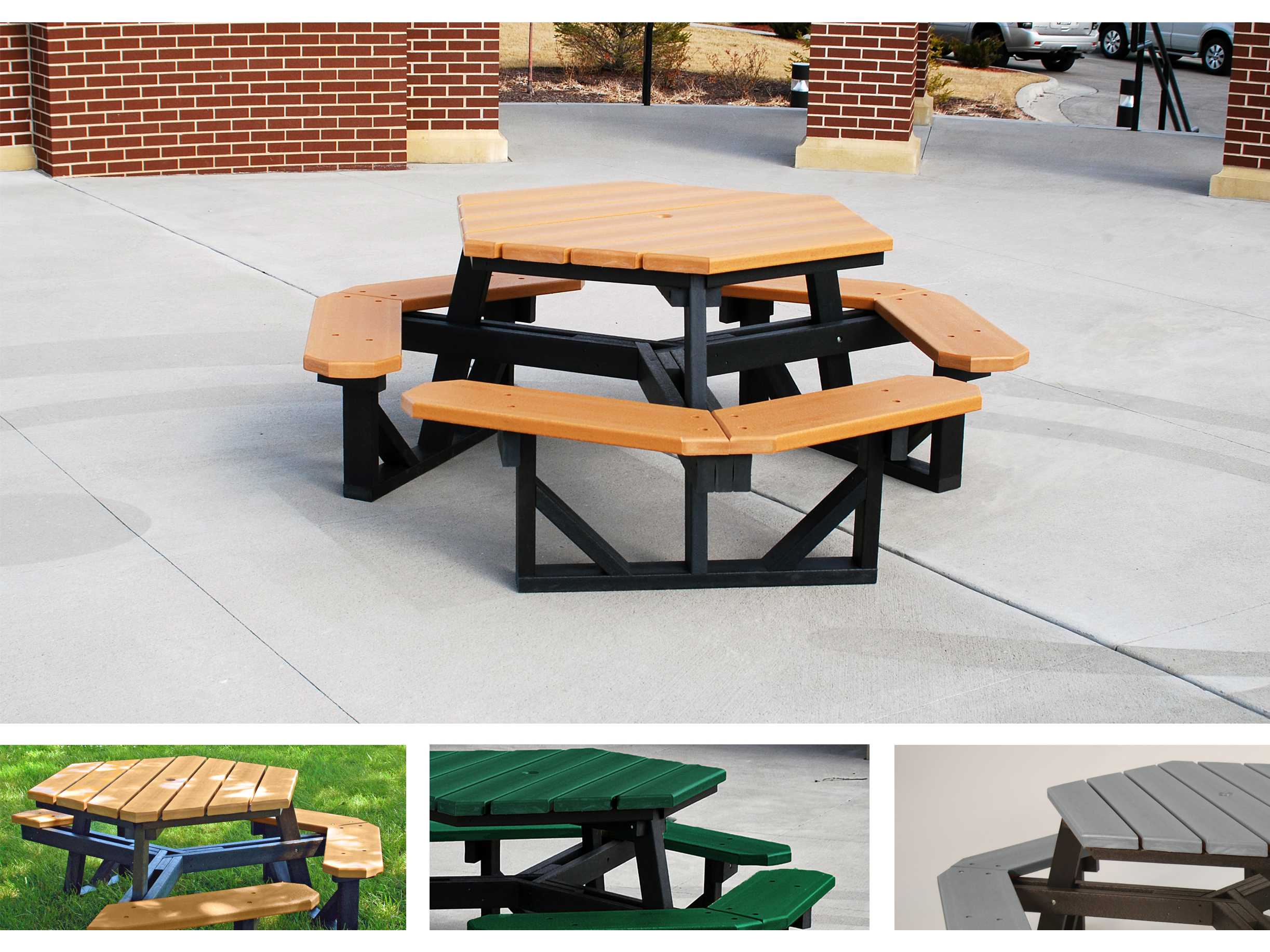 Frog Furnishings Hex Recycled Plastic Hexagon Patio Picnic Table