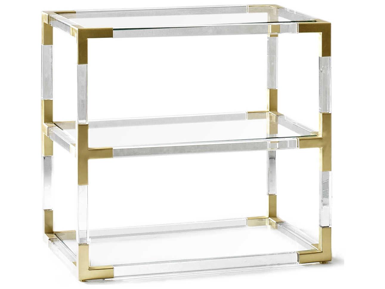 Jonathan Adler Jacques Rectangular Glass Clear Brass End Table