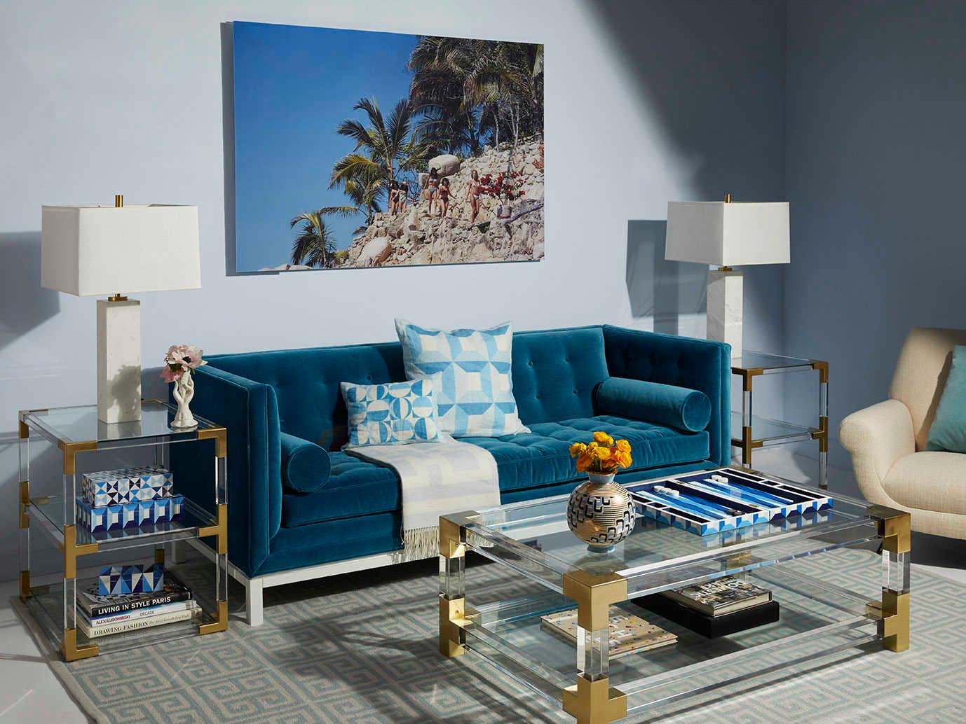 Jonathan Adler Jacques Rectangular Glass Clear Brass End Table