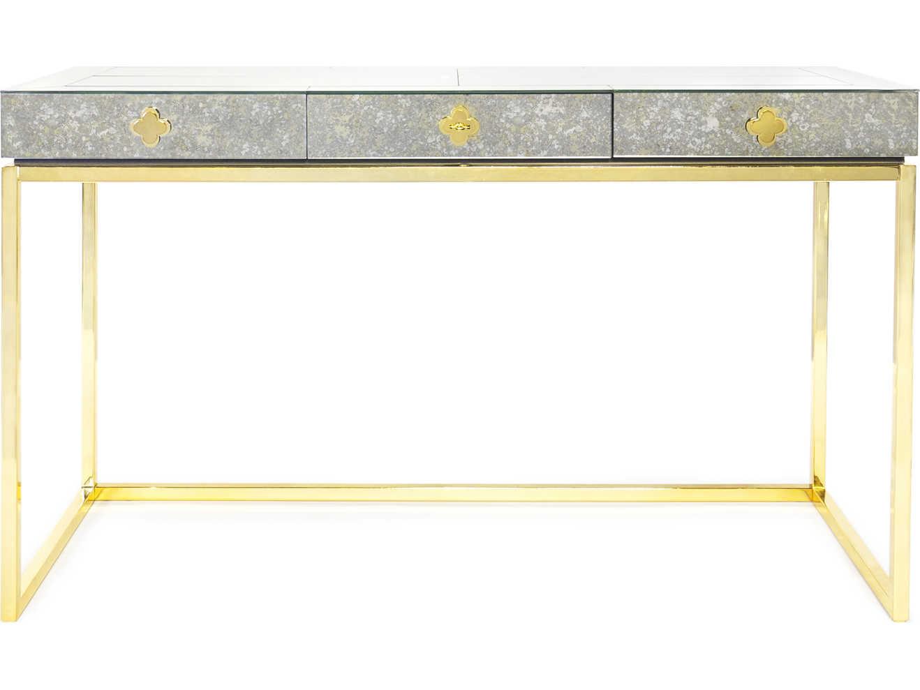 Jonathan Adler Delphine Antiqued Mirror Brass Gold Secretary Desk