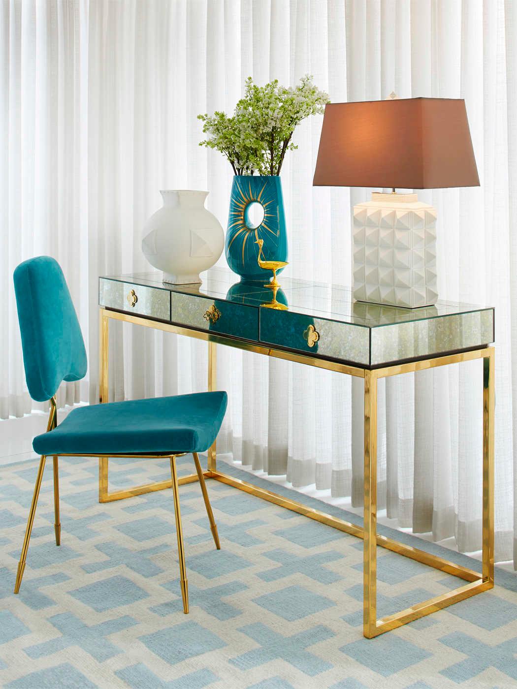 Jonathan Adler Delphine Antiqued Mirror Brass Gold Secretary Desk