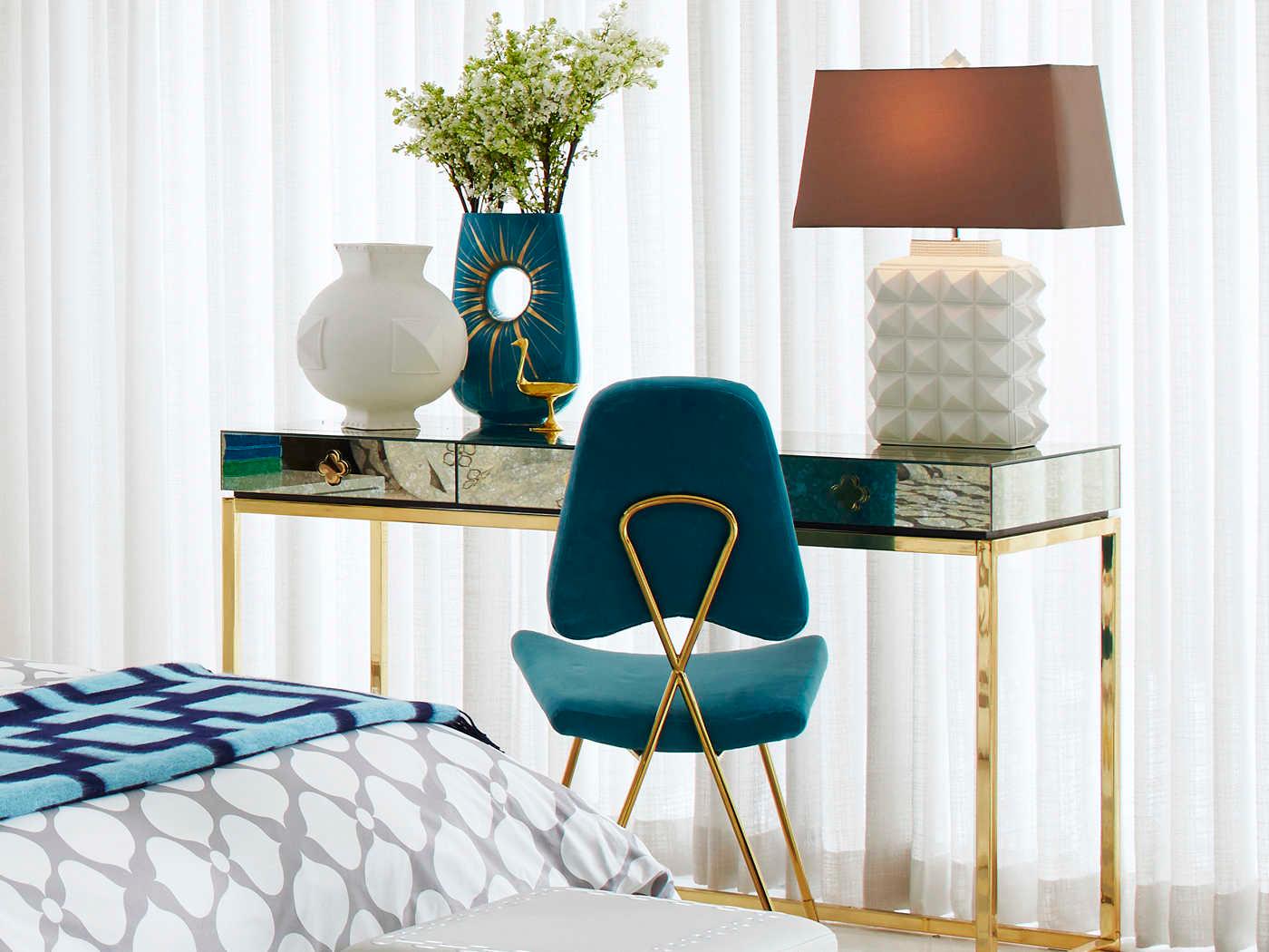 Jonathan Adler Delphine Antiqued Mirror Brass Gold Secretary Desk