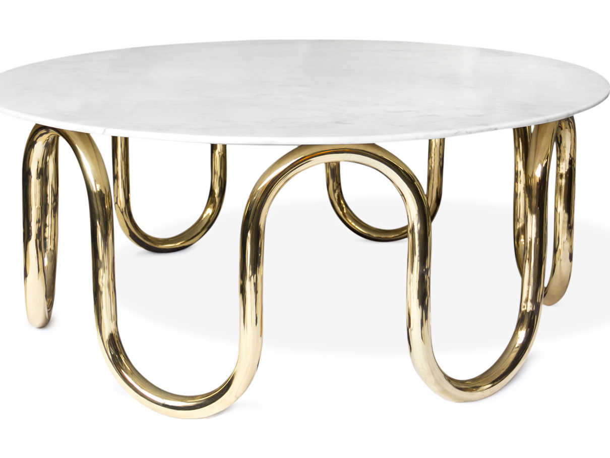 Jonathan Adler Scalinatella Round Carrara Marble Brass Coffee Table