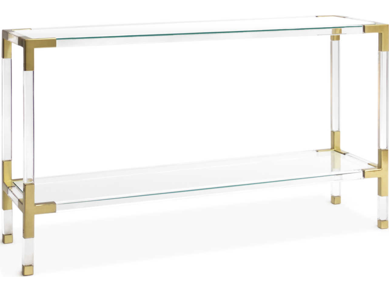 Jonathan Adler Jacques Rectangular Glass Clear Brass Console Table