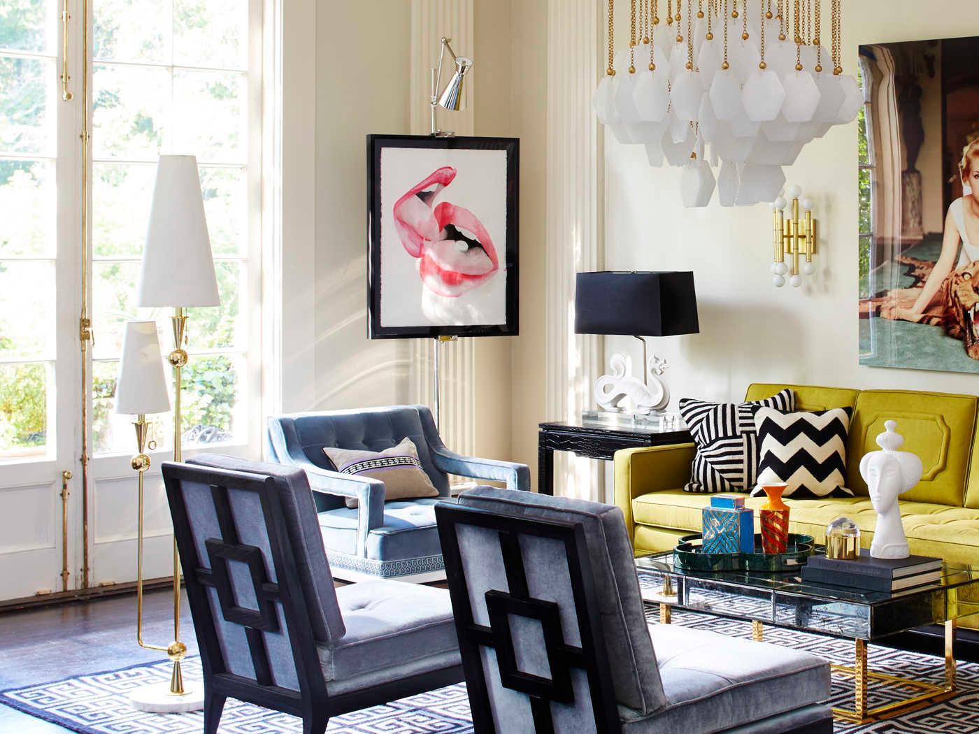 Jonathan Adler Caracas White Brass Gold Floor Lamp