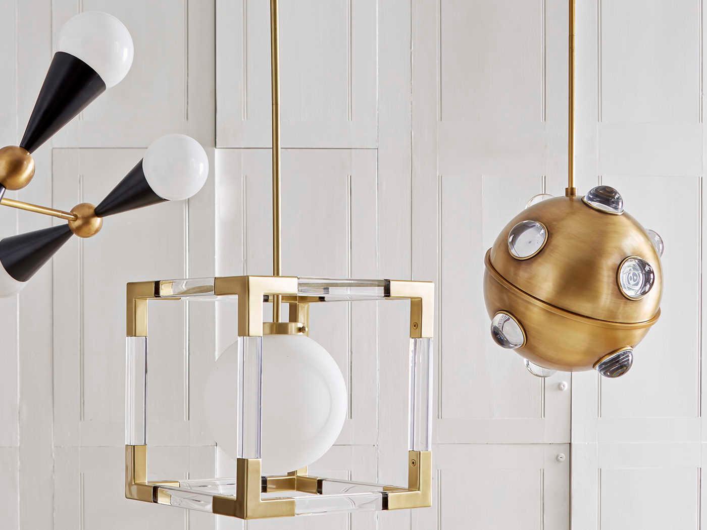 Jonathan Adler Jacques 1-Light Clear Glass Brass Globe Pendant