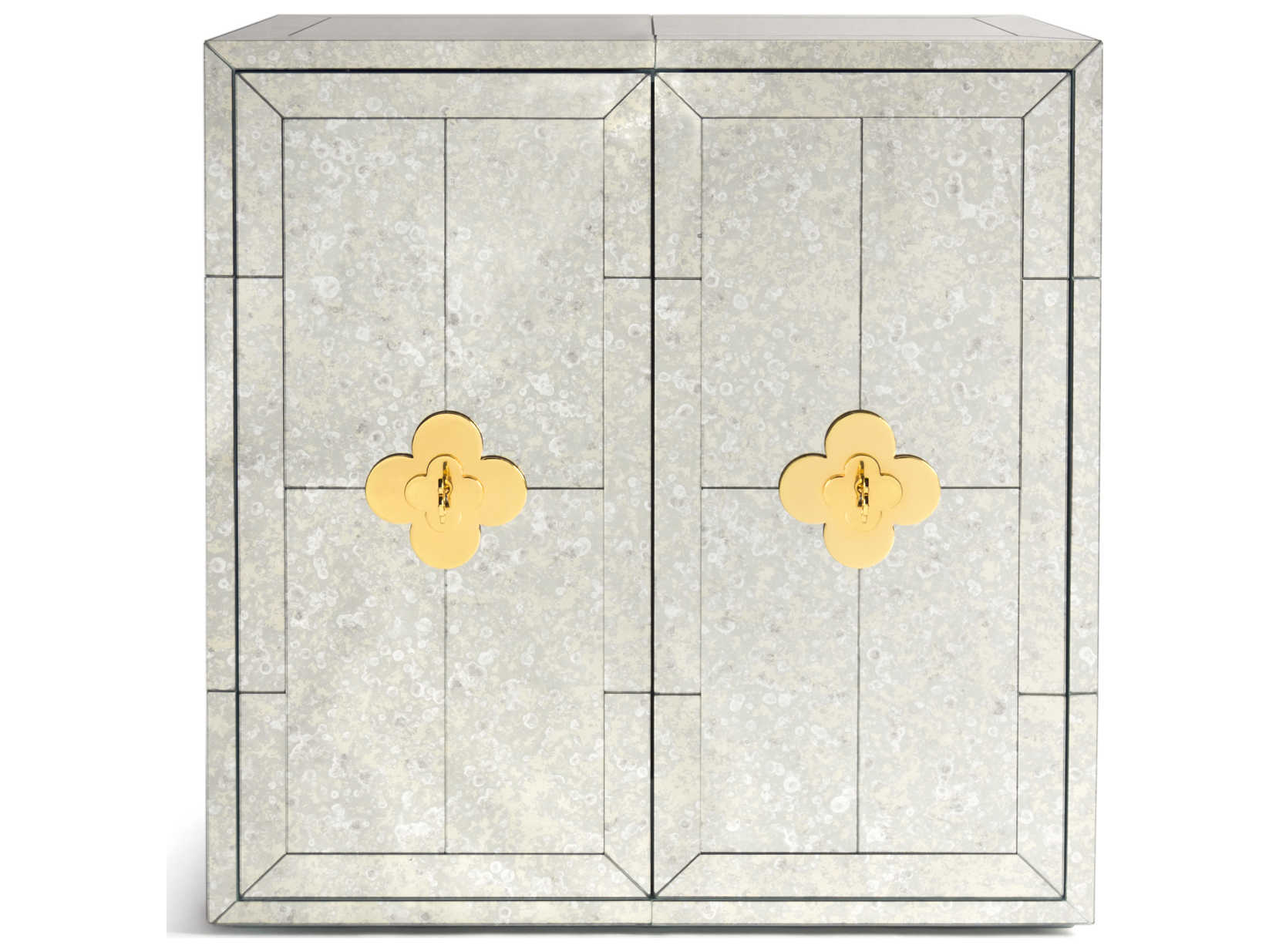 Jonathan Adler Delphine Mirrored Antiqued Mirror Brass Bar Cabinet