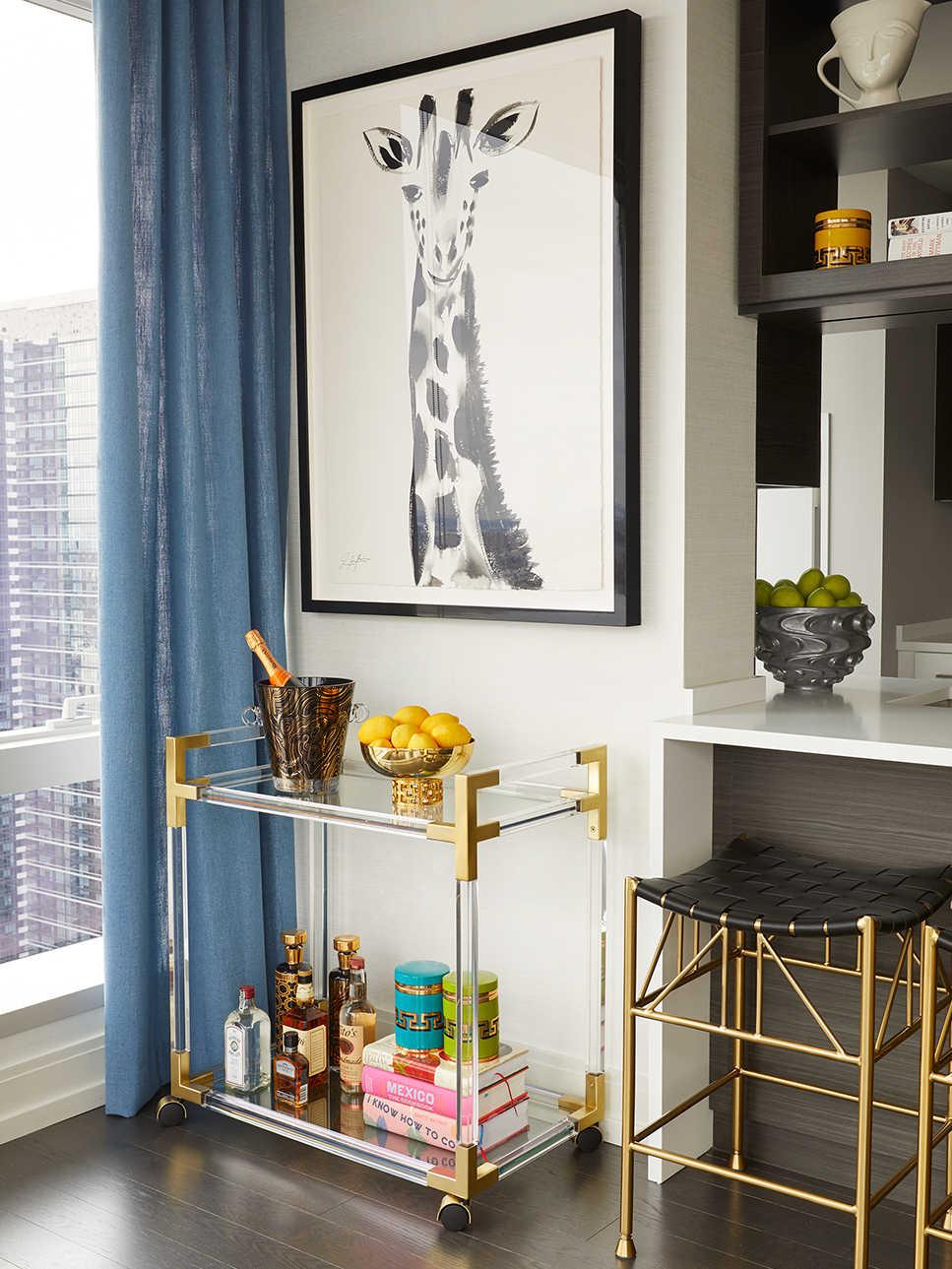 Jonathan Adler Jacques Glass Gold Clear Brass Bar Cart