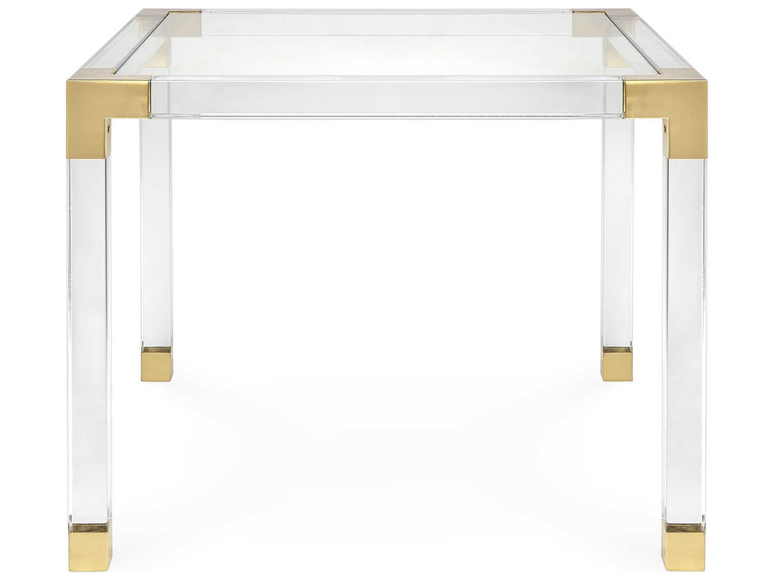 Jonathan Adler Jacques Square Glass Clear Brass Dining Table