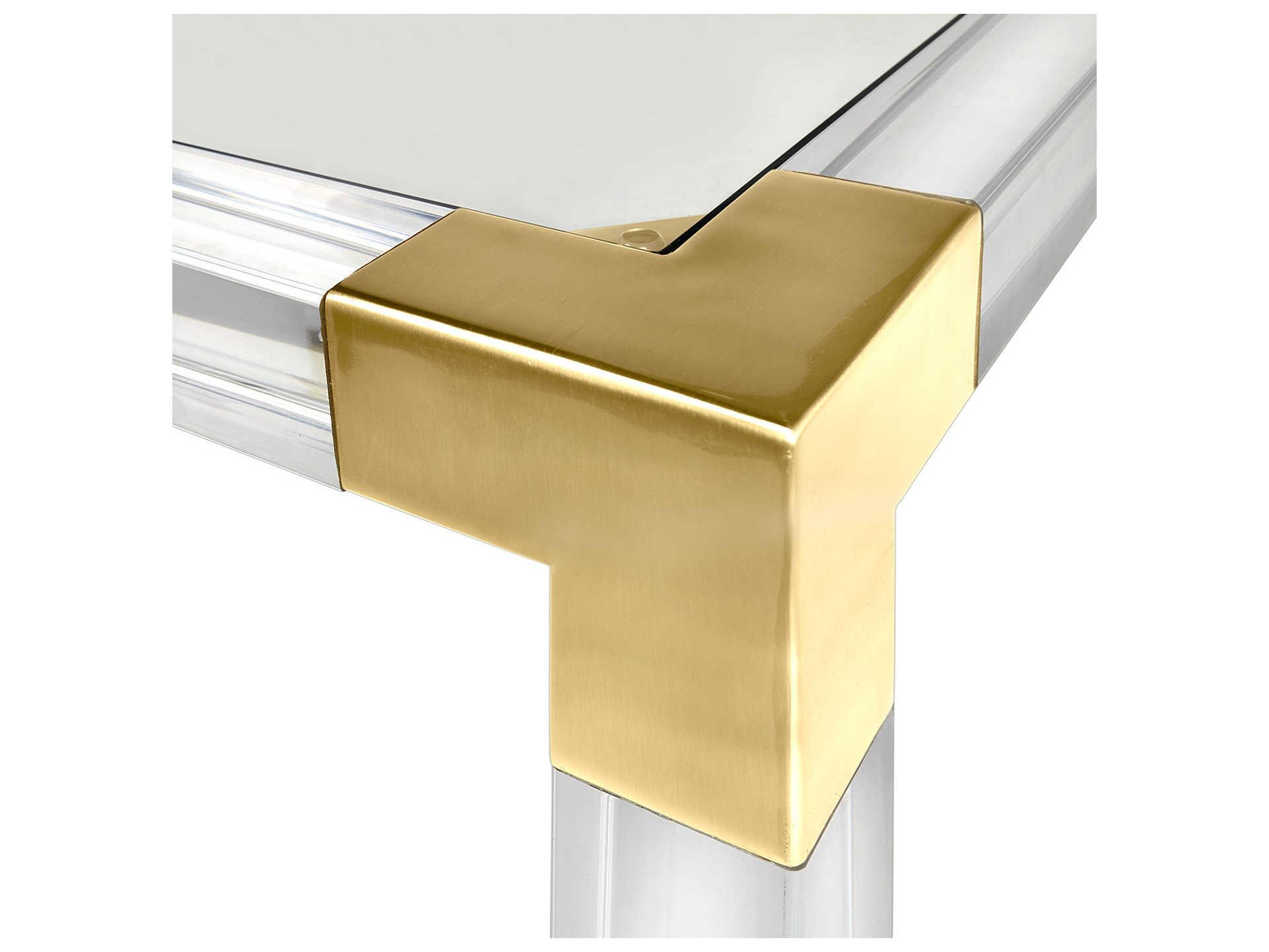 Jonathan Adler Jacques Square Glass Clear Brass Dining Table