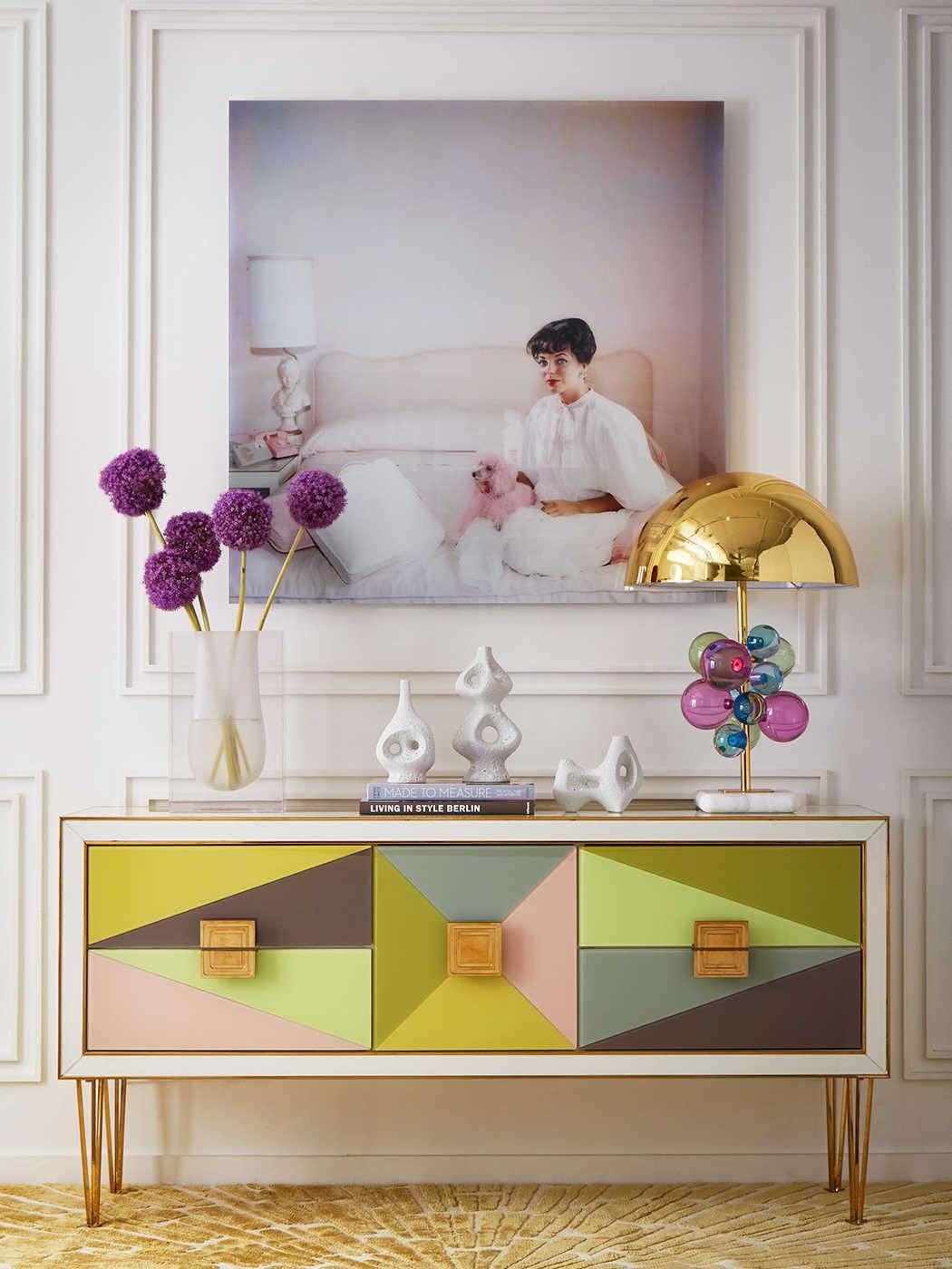 Jonathan Adler Globo Multi Brass Blue Buffet Lamp