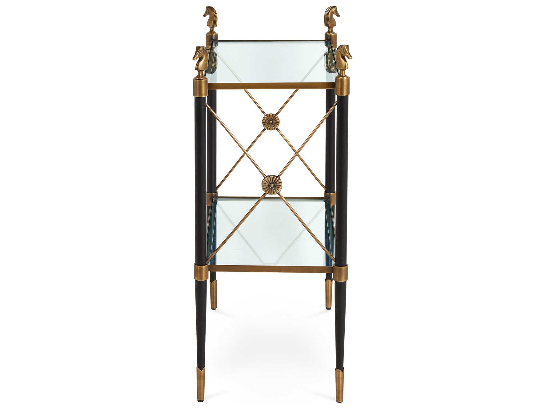 Jonathan Adler Rider Rectangular Glass Black Antique Brass End Table