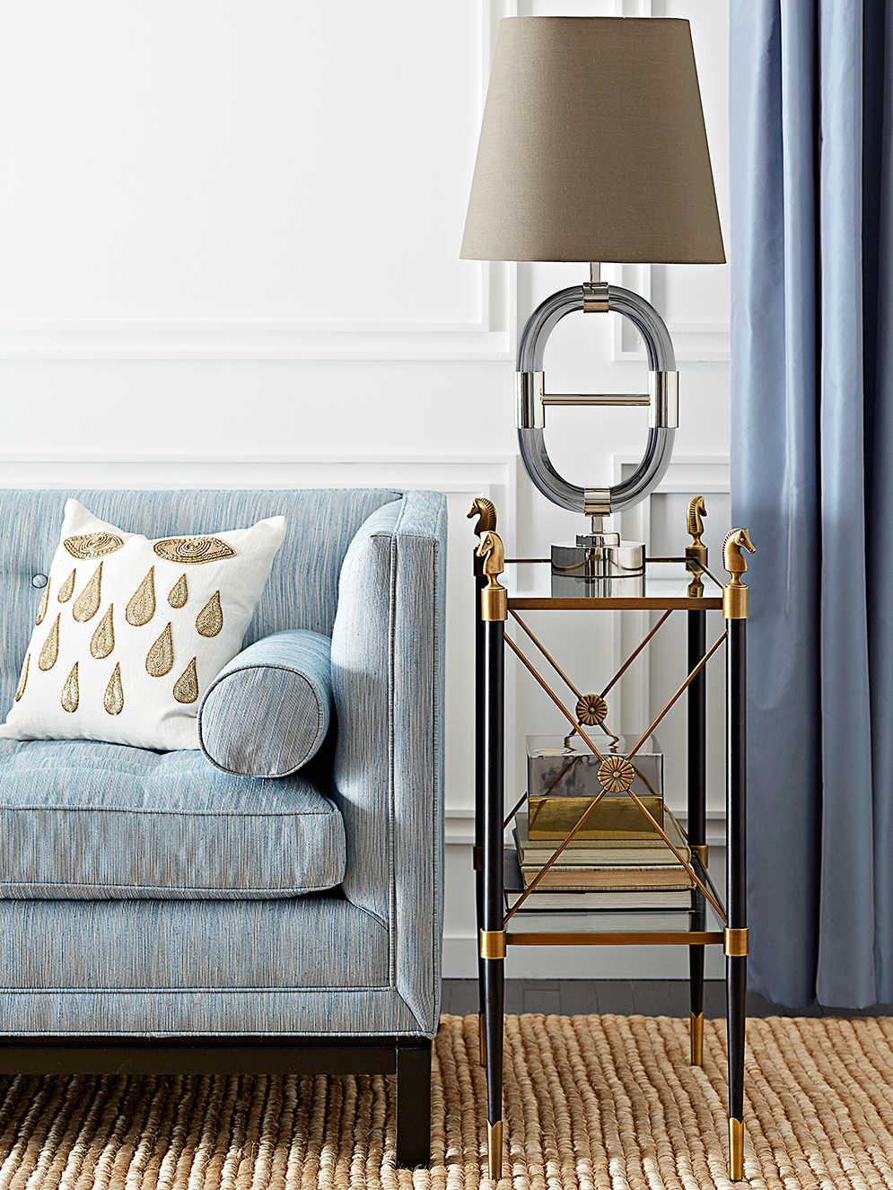 Jonathan Adler Rider Rectangular Glass Black Antique Brass End Table