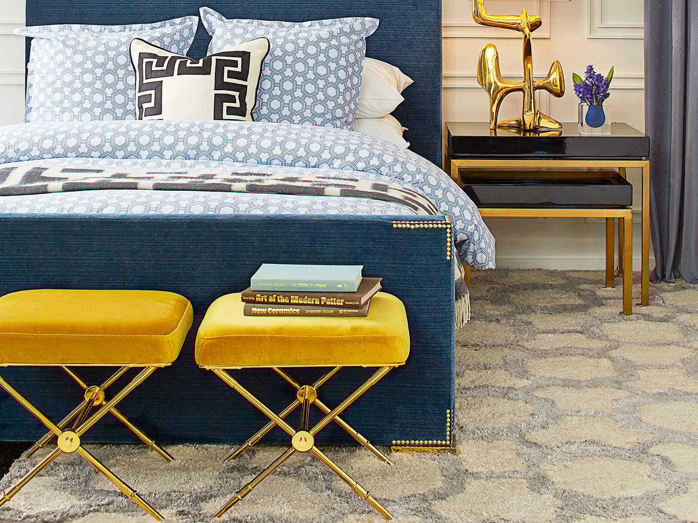 Jonathan Adler Rider Rialto Gold Velvet Upholstered Accent Bench