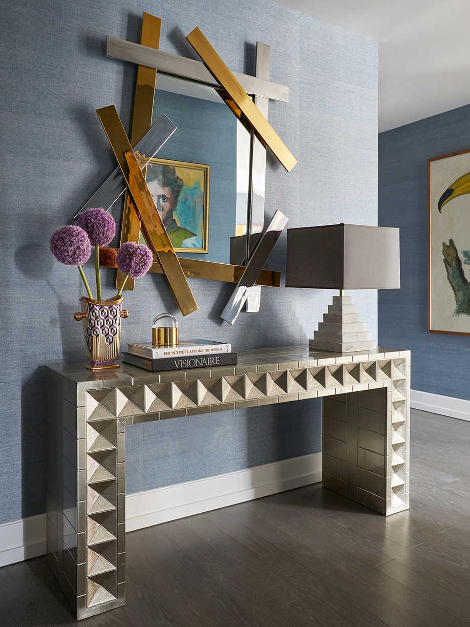 Jonathan Adler Talitha Rectangular Metal Nickel Console Table