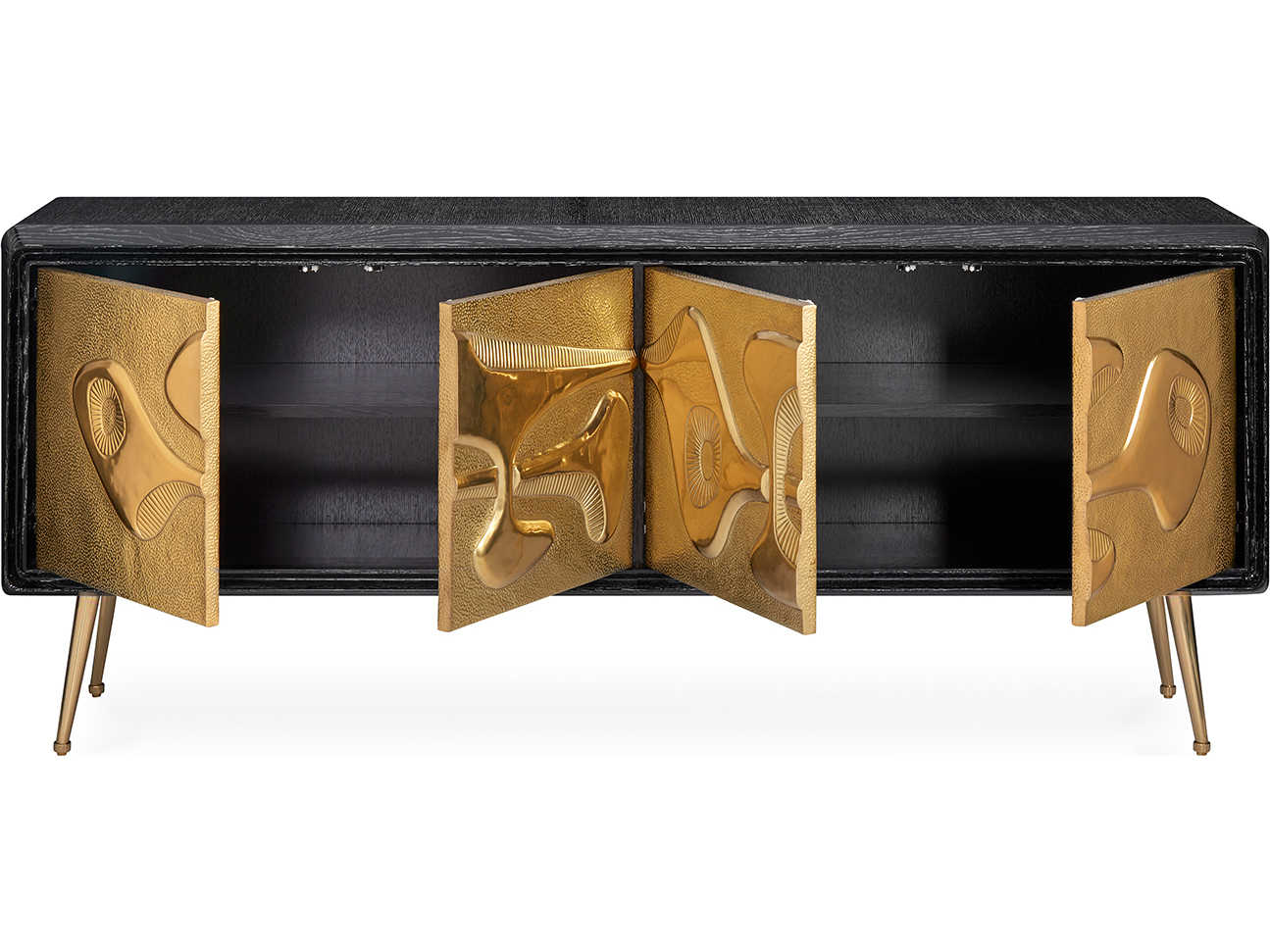 Jonathan Adler Reform 72" Oak Wood Black Brass Credenza Sideboard