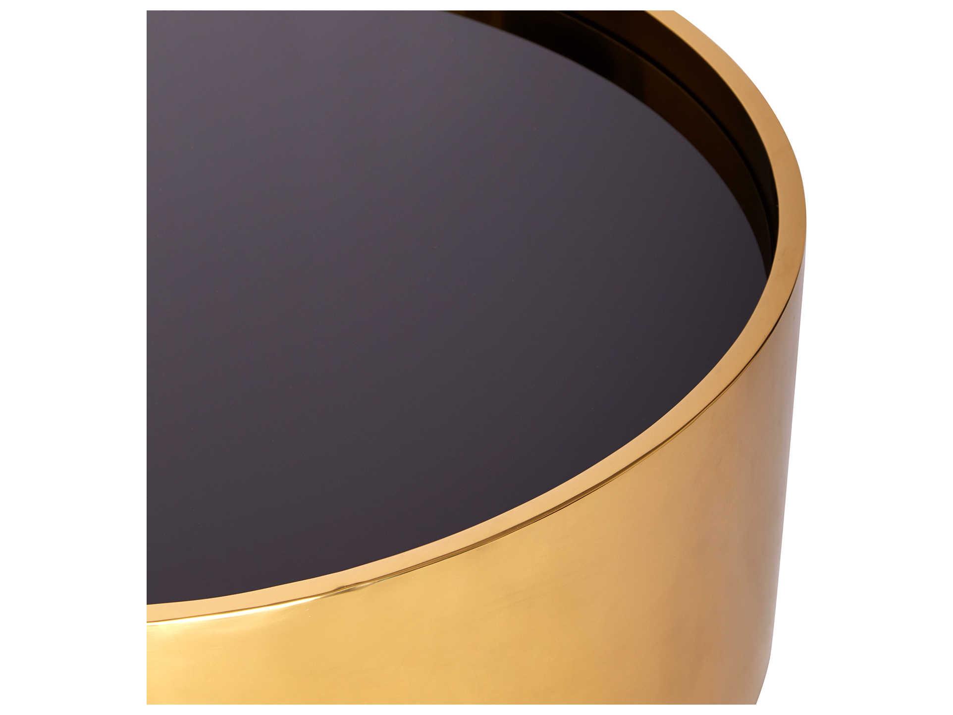 Jonathan Adler Alphaville Round Honed Brass Black Glass Coffee Table