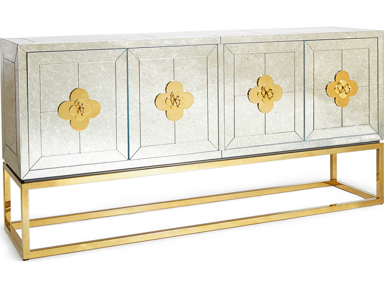 Jonathan Adler Delphine 64" Antiqued Mirror Brass Credenza Sideboard