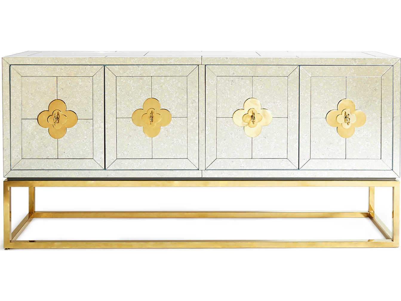 Jonathan Adler Delphine 64" Antiqued Mirror Brass Credenza Sideboard