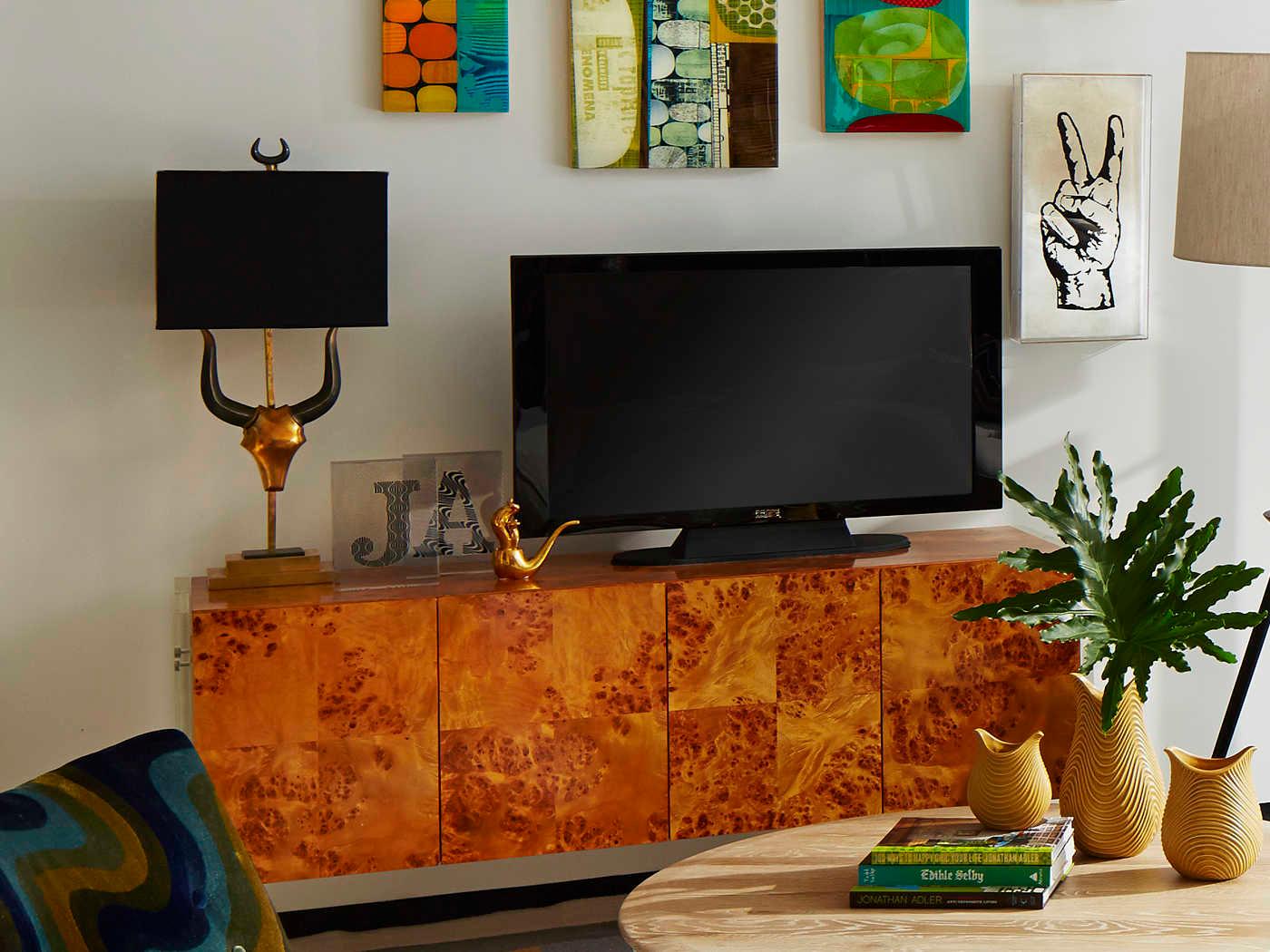 Jonathan Adler Bond 64" Burled Mappa Credenza Sideboard