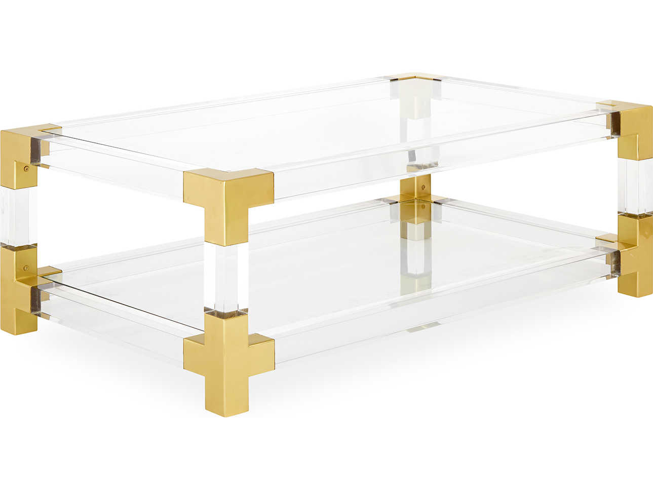 Jonathan Adler Jacques Rectangular Glass Clear Brass Coffee Table