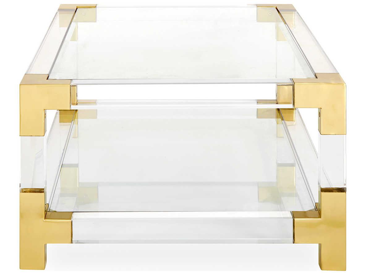 Jonathan Adler Jacques Rectangular Glass Clear Brass Coffee Table