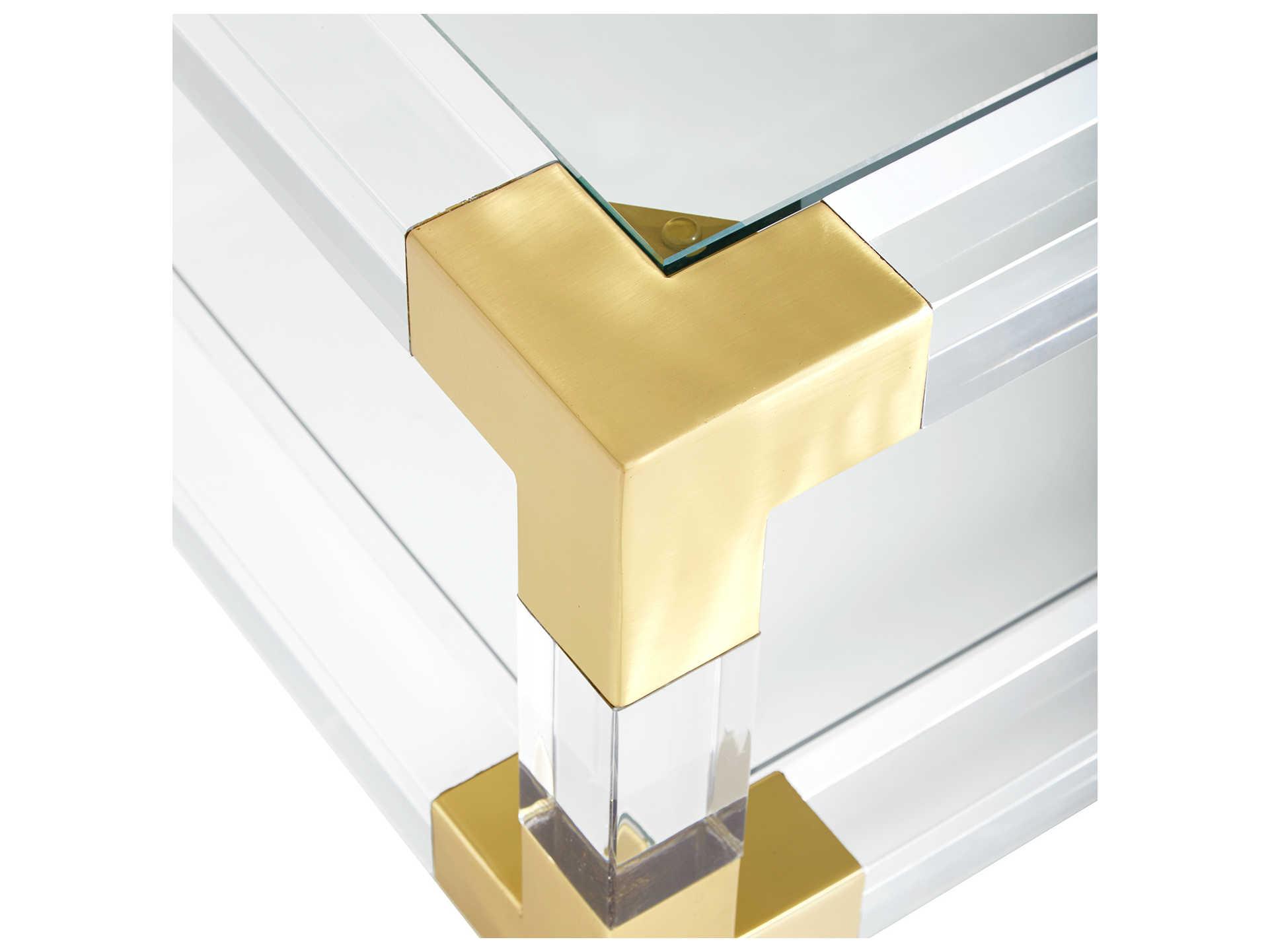 Jonathan Adler Jacques Rectangular Glass Clear Brass Coffee Table