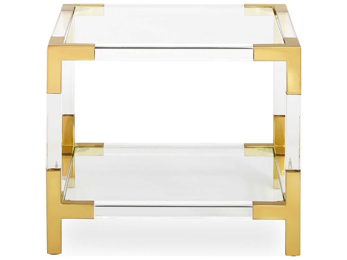 Jonathan Adler Jacques Square Glass Clear Brass End Table