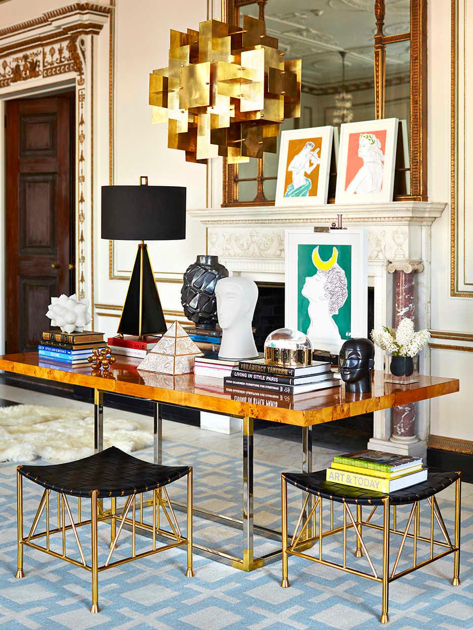 Jonathan Adler Bond Rectangular Wood Burled Mappa Dining Table