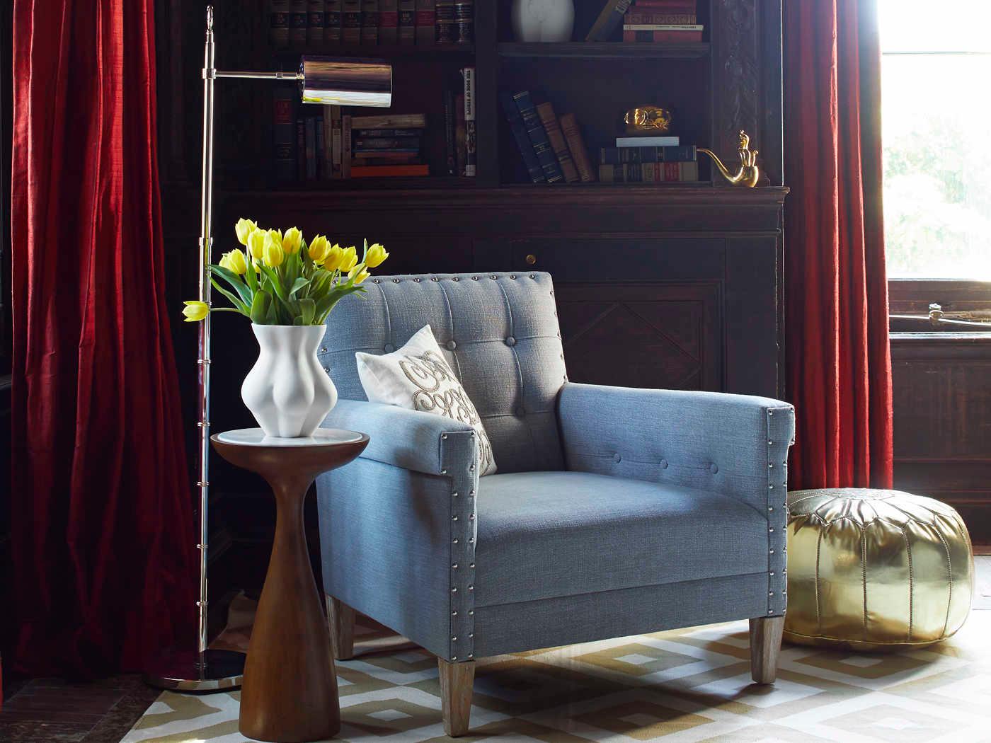 Jonathan Adler Buenos Aires Round White Volakas Marble Mahogany End Table