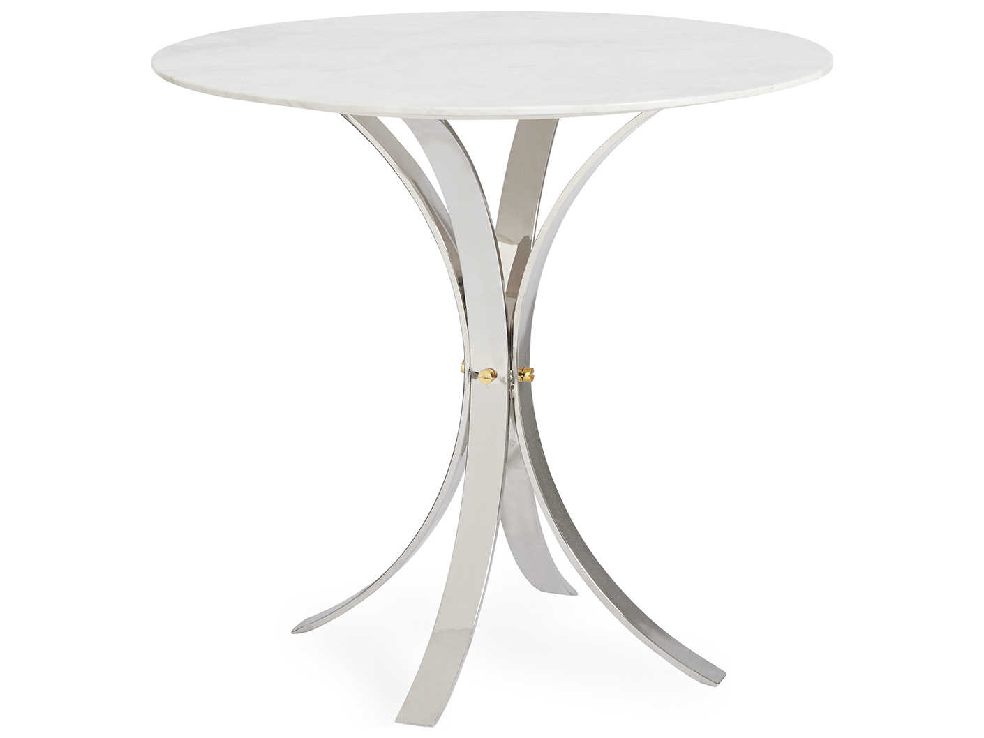 Jonathan Adler Electrum Round White Marble Polished Nickel Dining Table