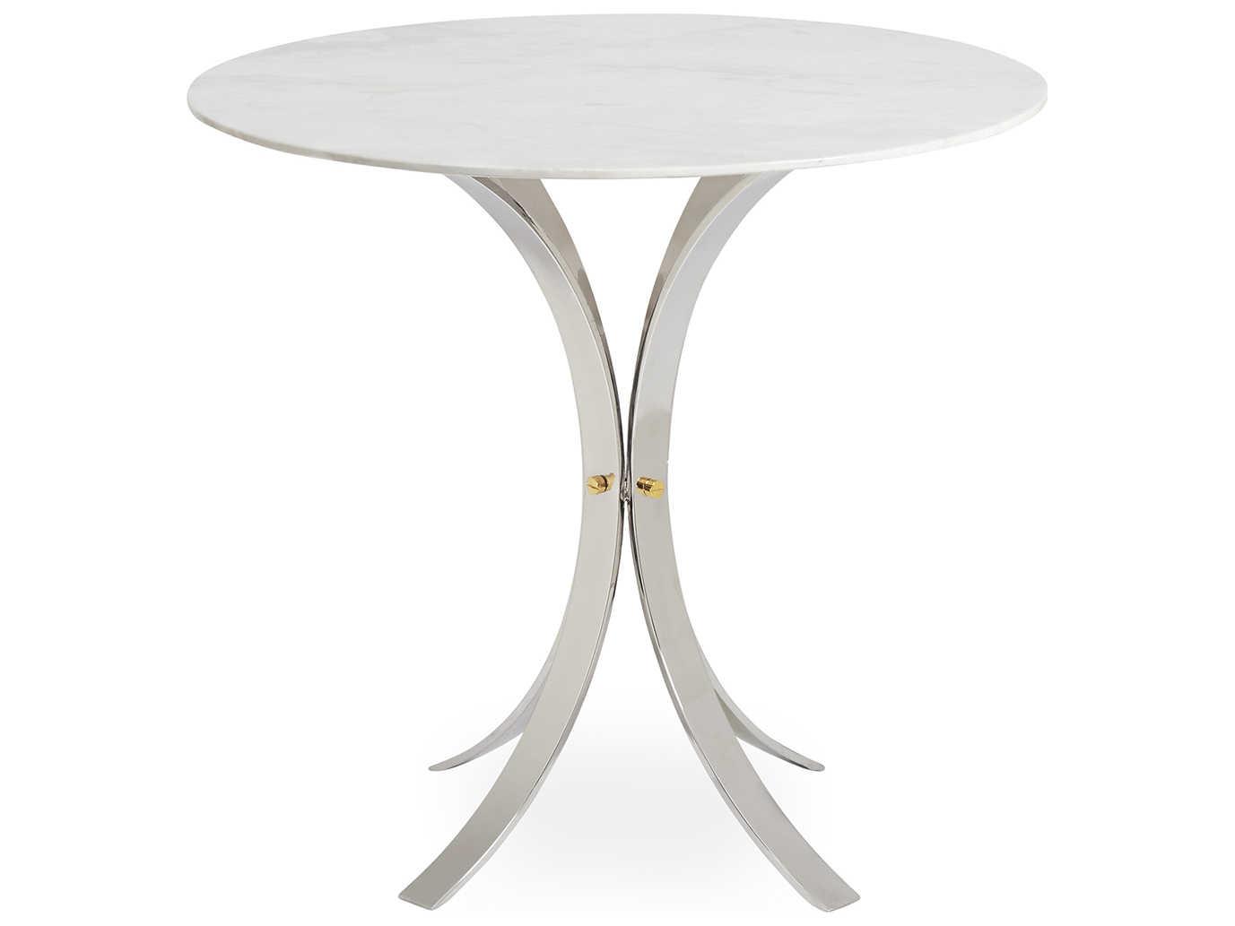 Jonathan Adler Electrum Round White Marble Polished Nickel Dining Table