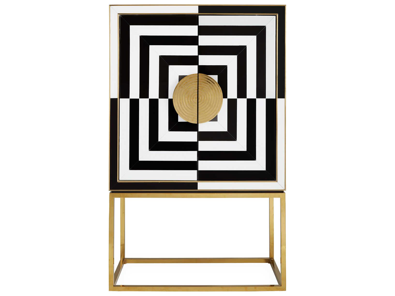 Jonathan Adler Op Art White Charcoal Ivory Bar Cabinet