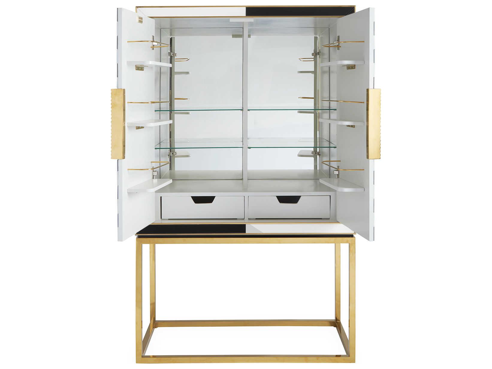 Jonathan Adler Op Art White Charcoal Ivory Bar Cabinet