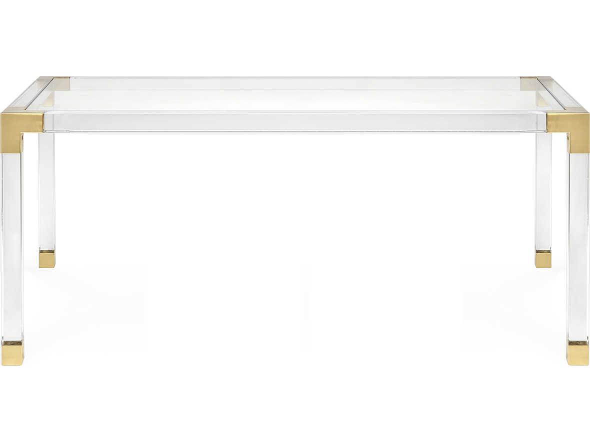 Jonathan Adler Jacques Rectangular Glass Clear Brass Dining Table