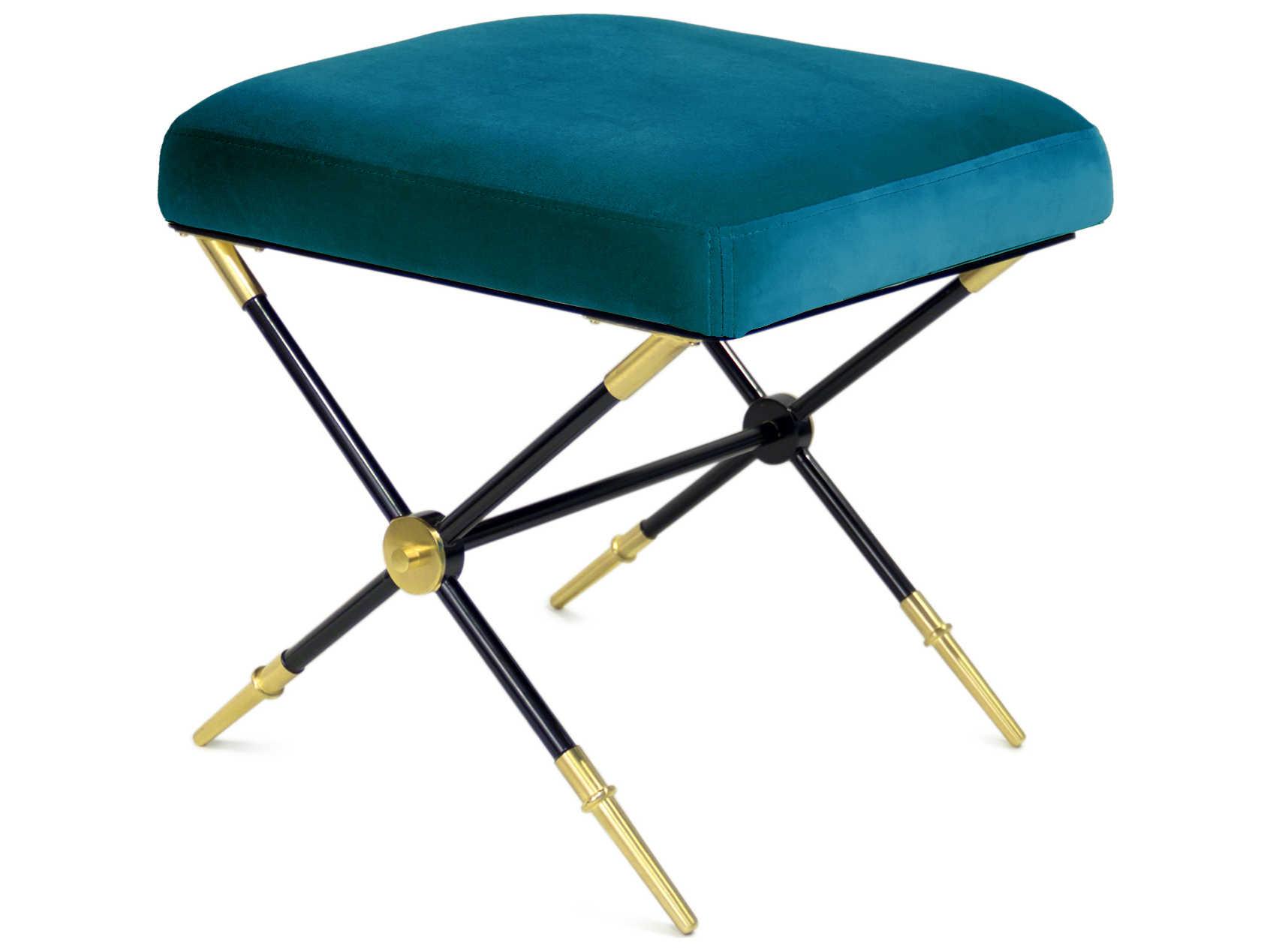 Jonathan Adler Rider Rialto Peacock Blue Velvet Upholstered Accent Bench