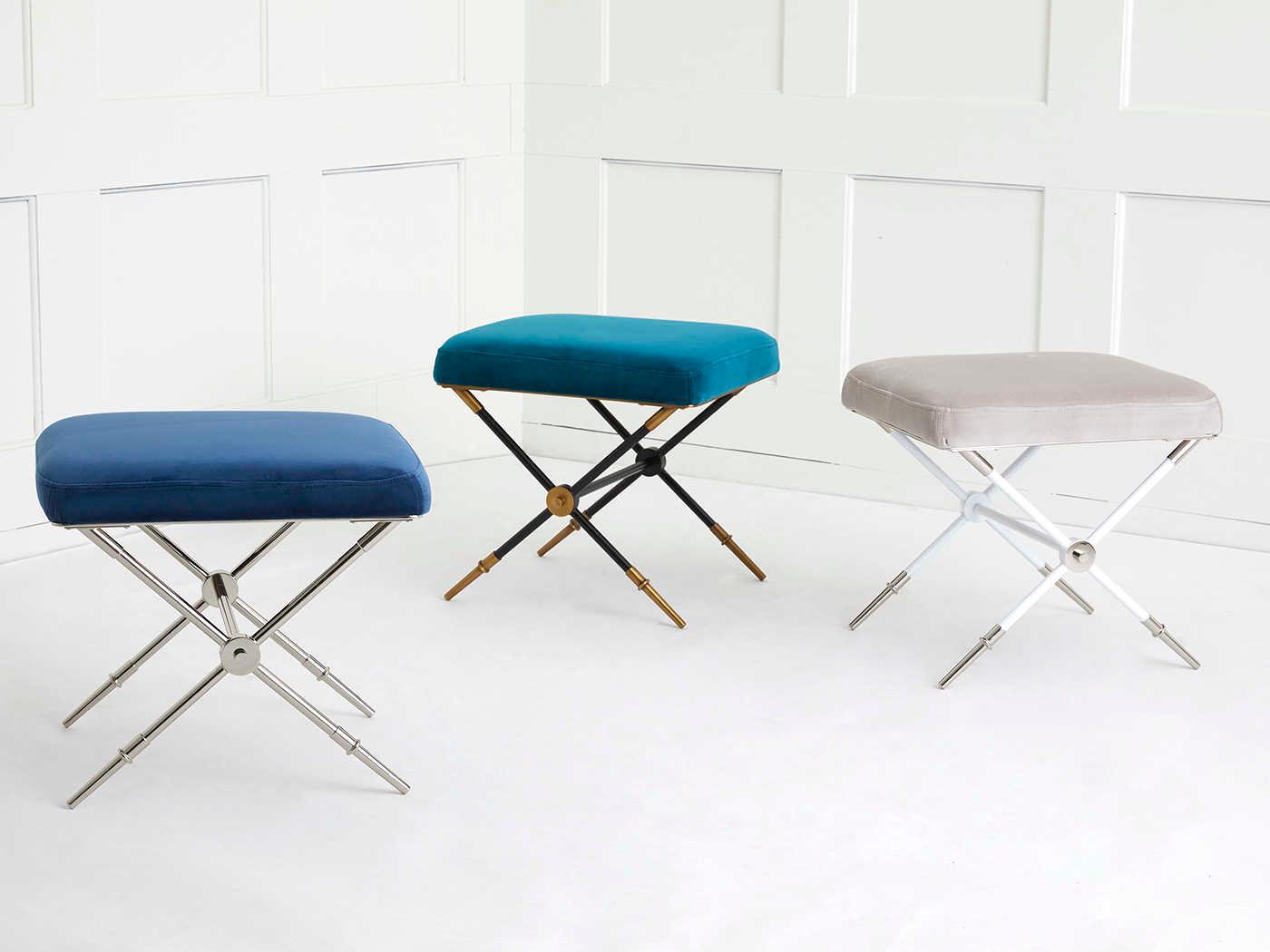 Jonathan Adler Rider Rialto Peacock Blue Velvet Upholstered Accent Bench