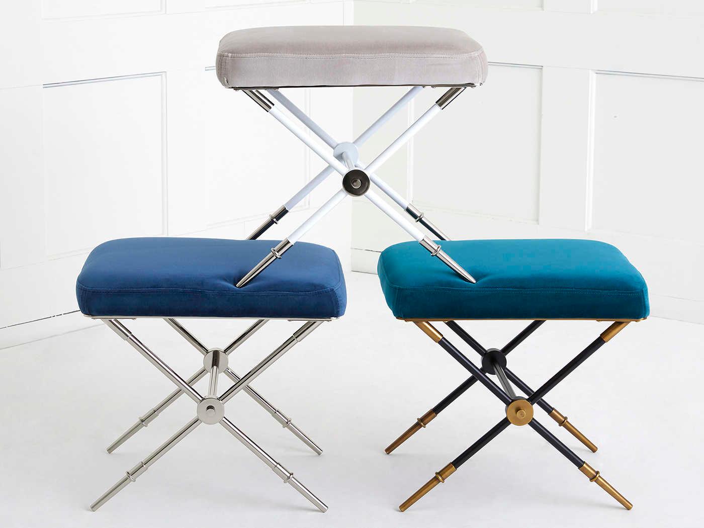 Jonathan Adler Rider Rialto Peacock Blue Velvet Upholstered Accent Bench