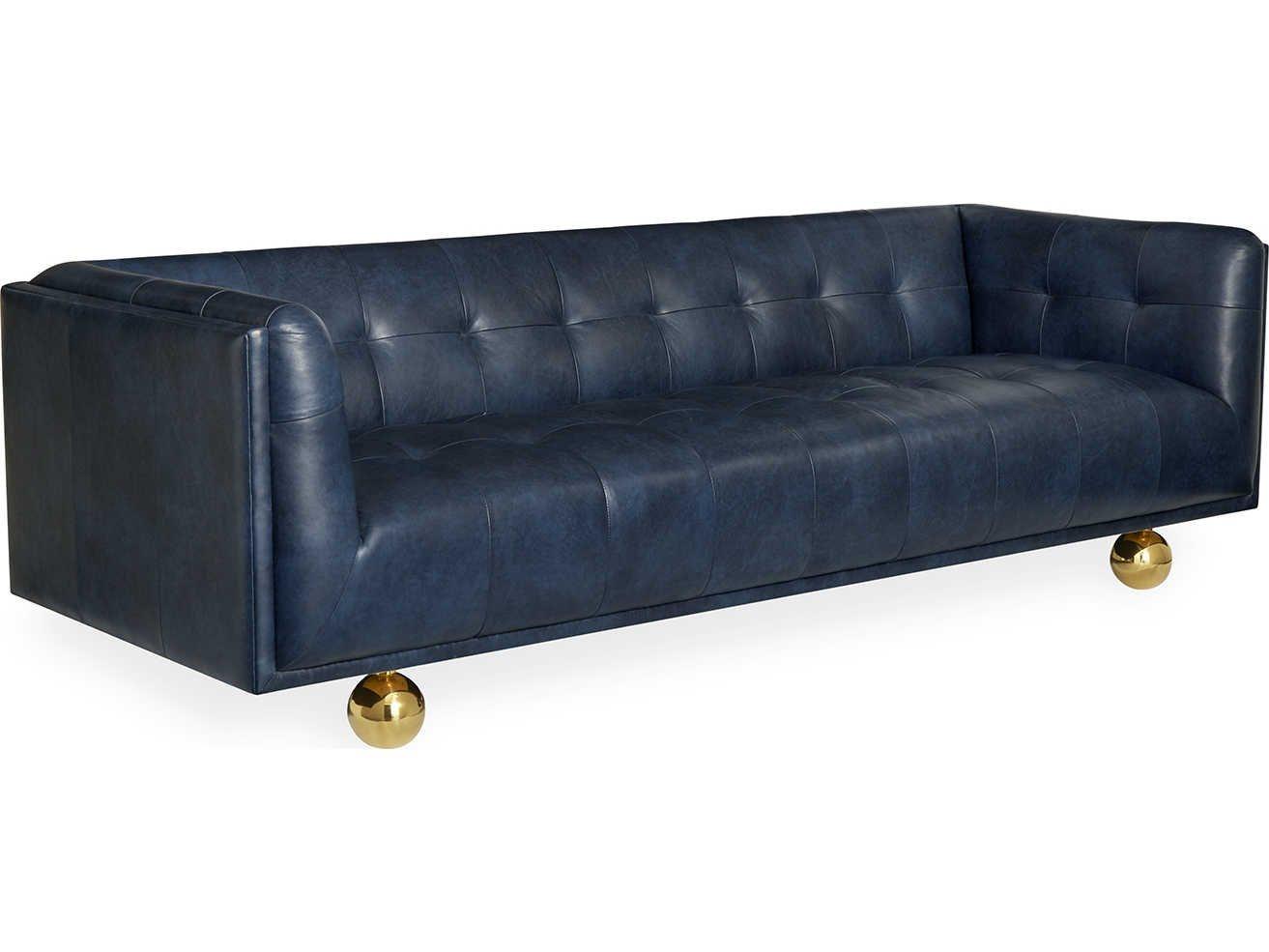 Jonathan Adler Claridge Brogue Navy Blue Leather Sofa