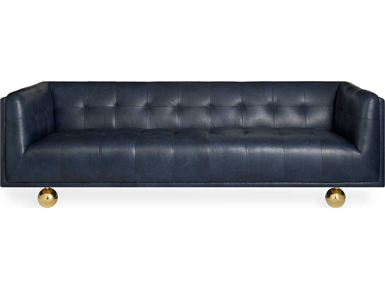 Jonathan Adler Claridge Brogue Navy Blue Leather Sofa