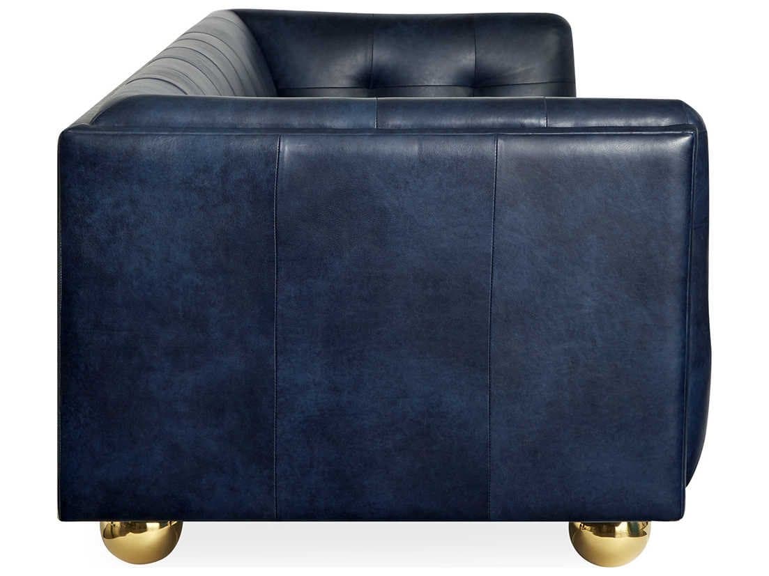 Jonathan Adler Claridge Brogue Navy Blue Leather Sofa