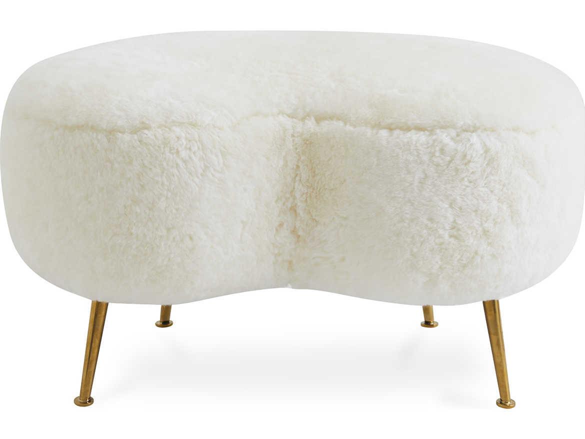 Jonathan Adler Ether White Brass Gold Upholstered Ottoman