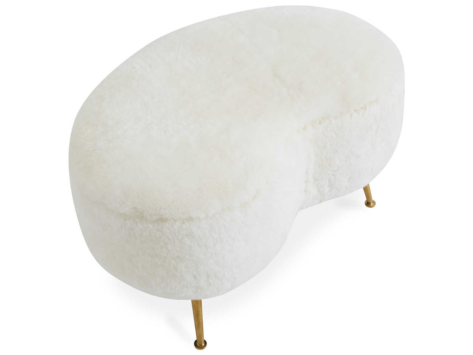 Jonathan Adler Ether White Brass Gold Upholstered Ottoman